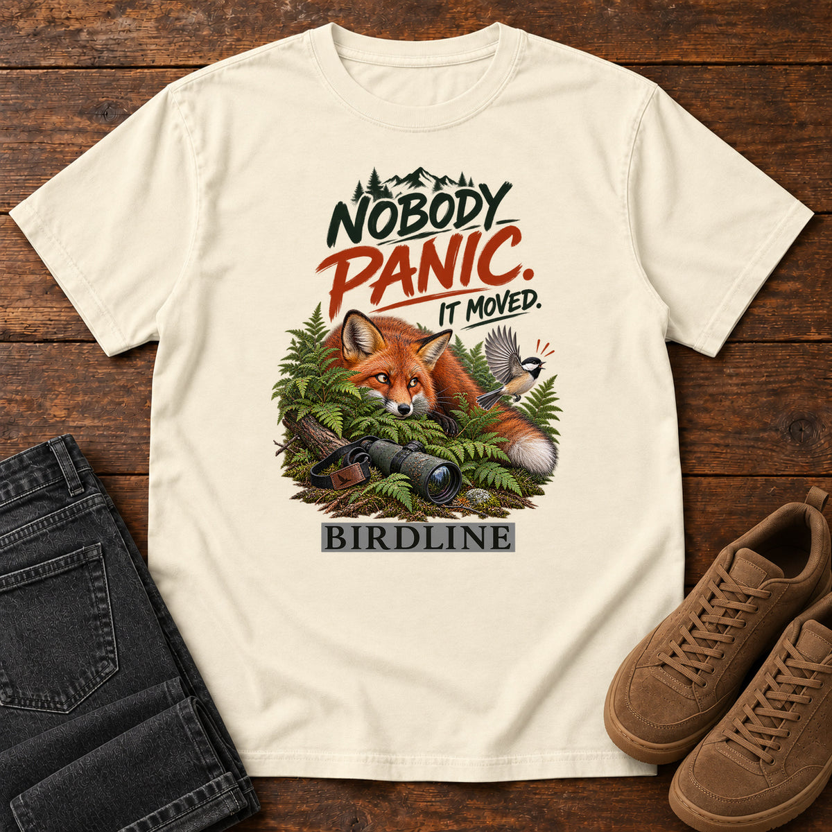 Nobody Panic It Moved Fox T-Shirt in Ivory