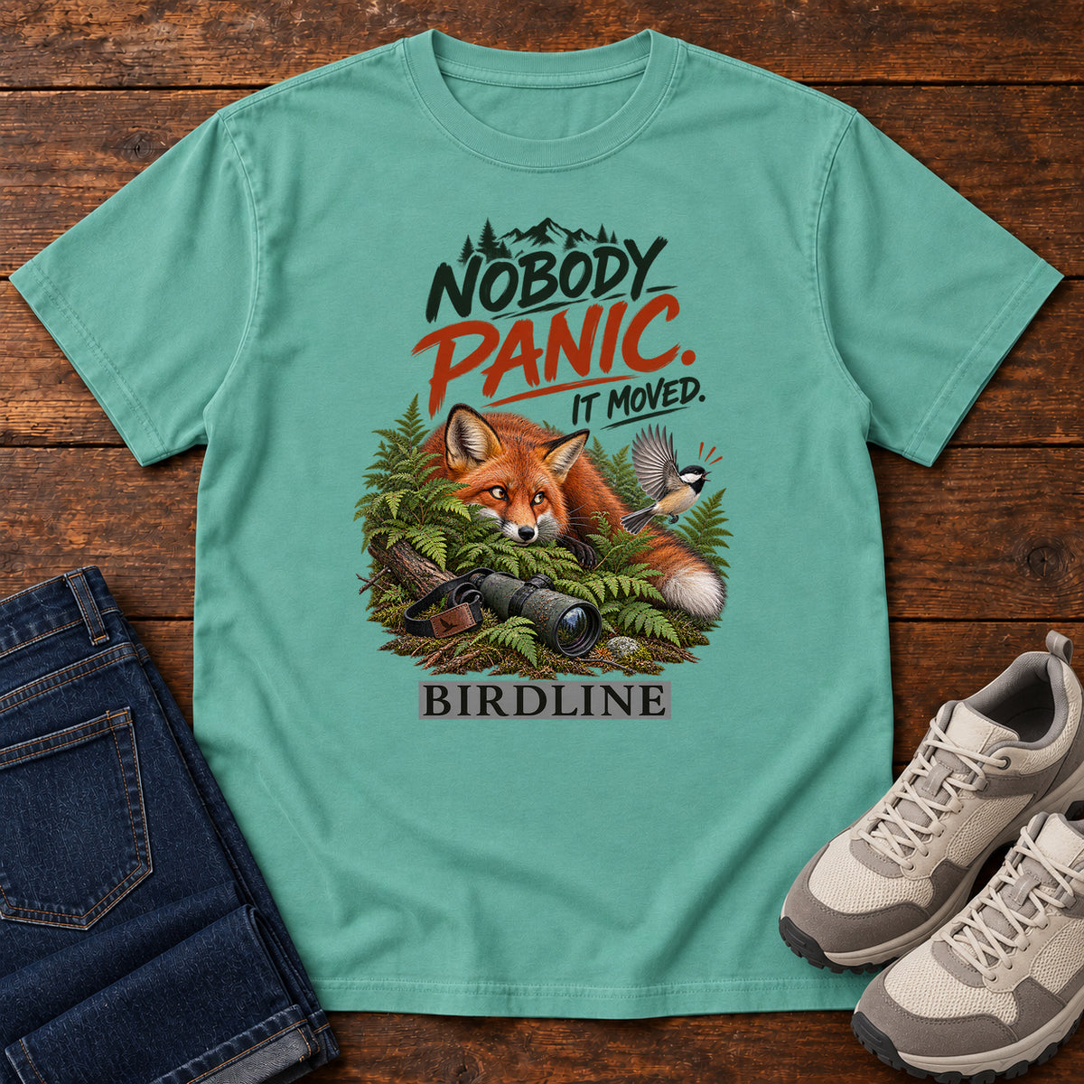 Nobody Panic It Moved Fox T-Shirt in Seafoam
