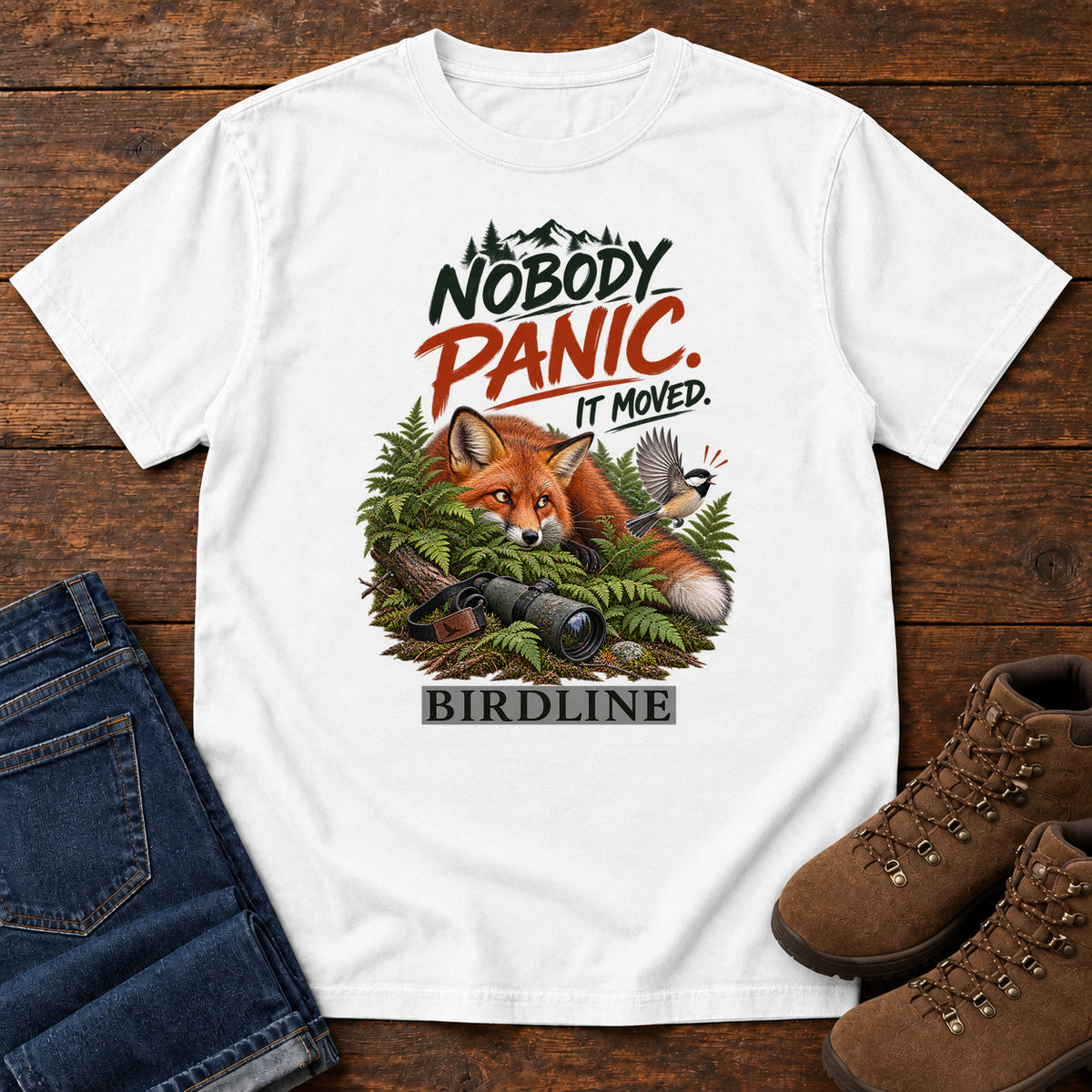 Nobody Panic It Moved Fox T-Shirt in White