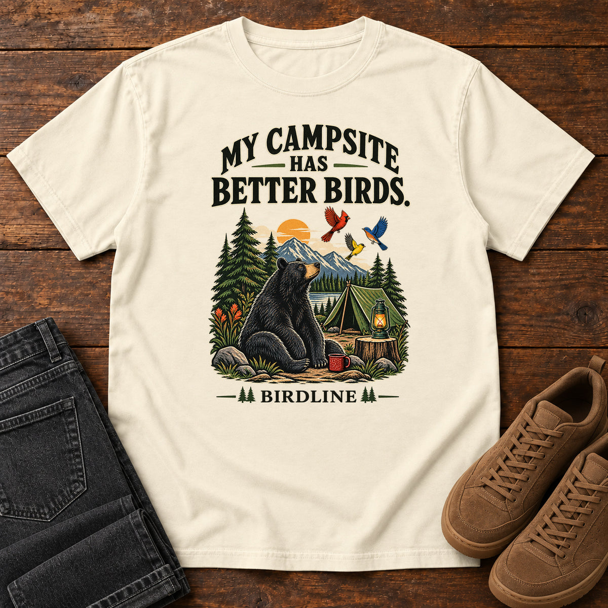 My Campsite Has Better Birds Bear T-Shirt in Ivory
