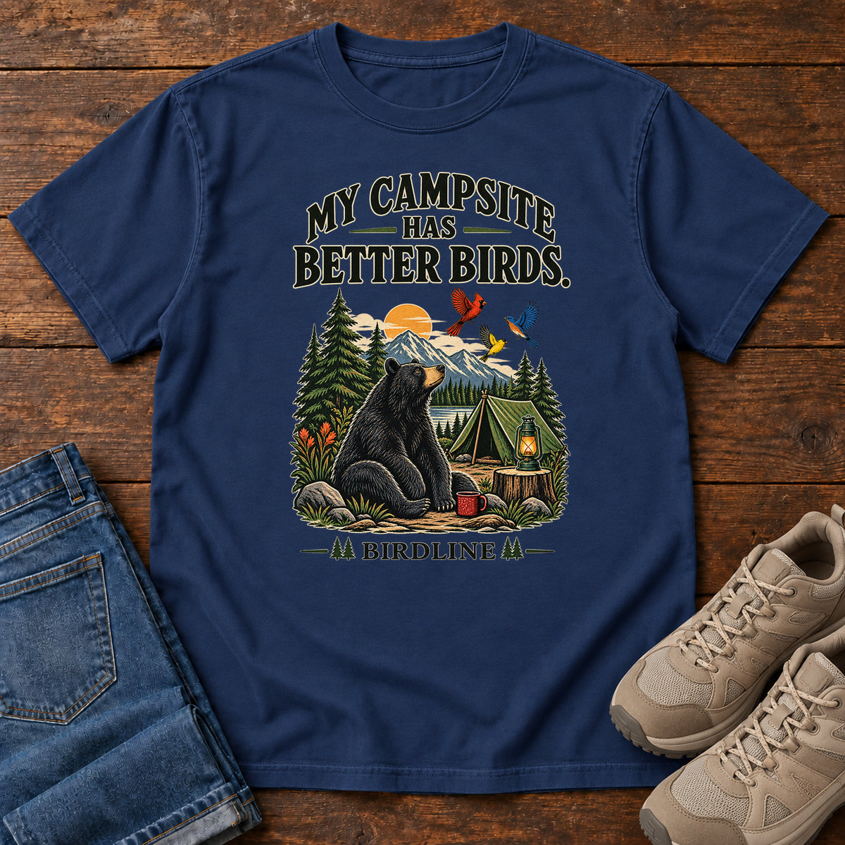 My Campsite Has Better Birds Bear T-Shirt in True Navy