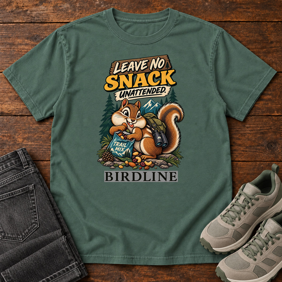 Leave No Snack Unattended Squirrel T-Shirt in Blue Spruce