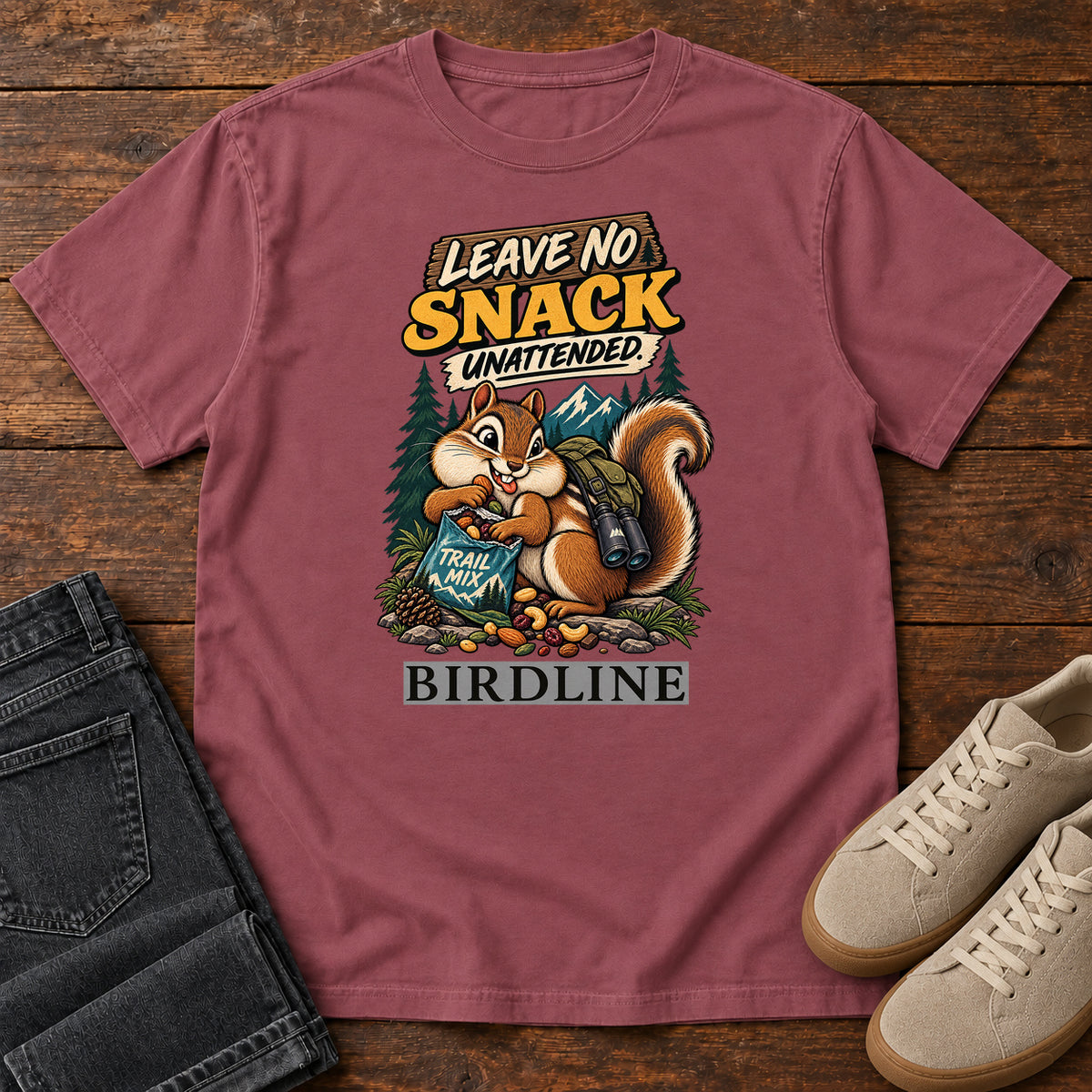 Leave No Snack Unattended Squirrel T-Shirt in Brick
