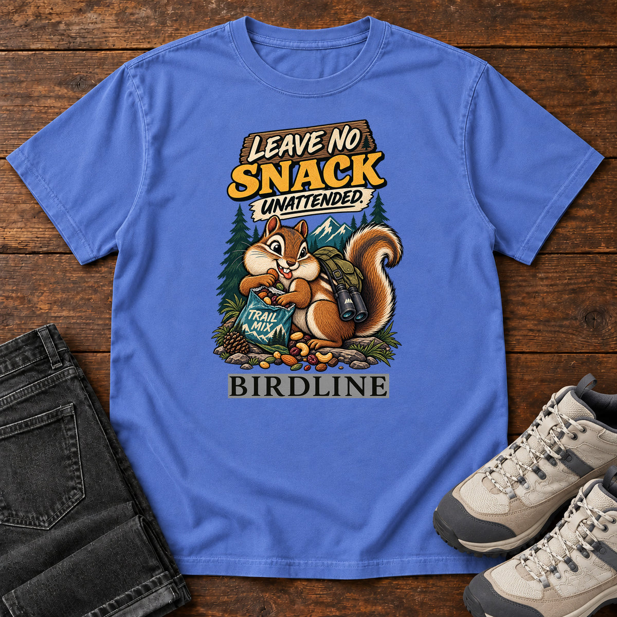 Leave No Snack Unattended Squirrel T-Shirt in Mystic Blue