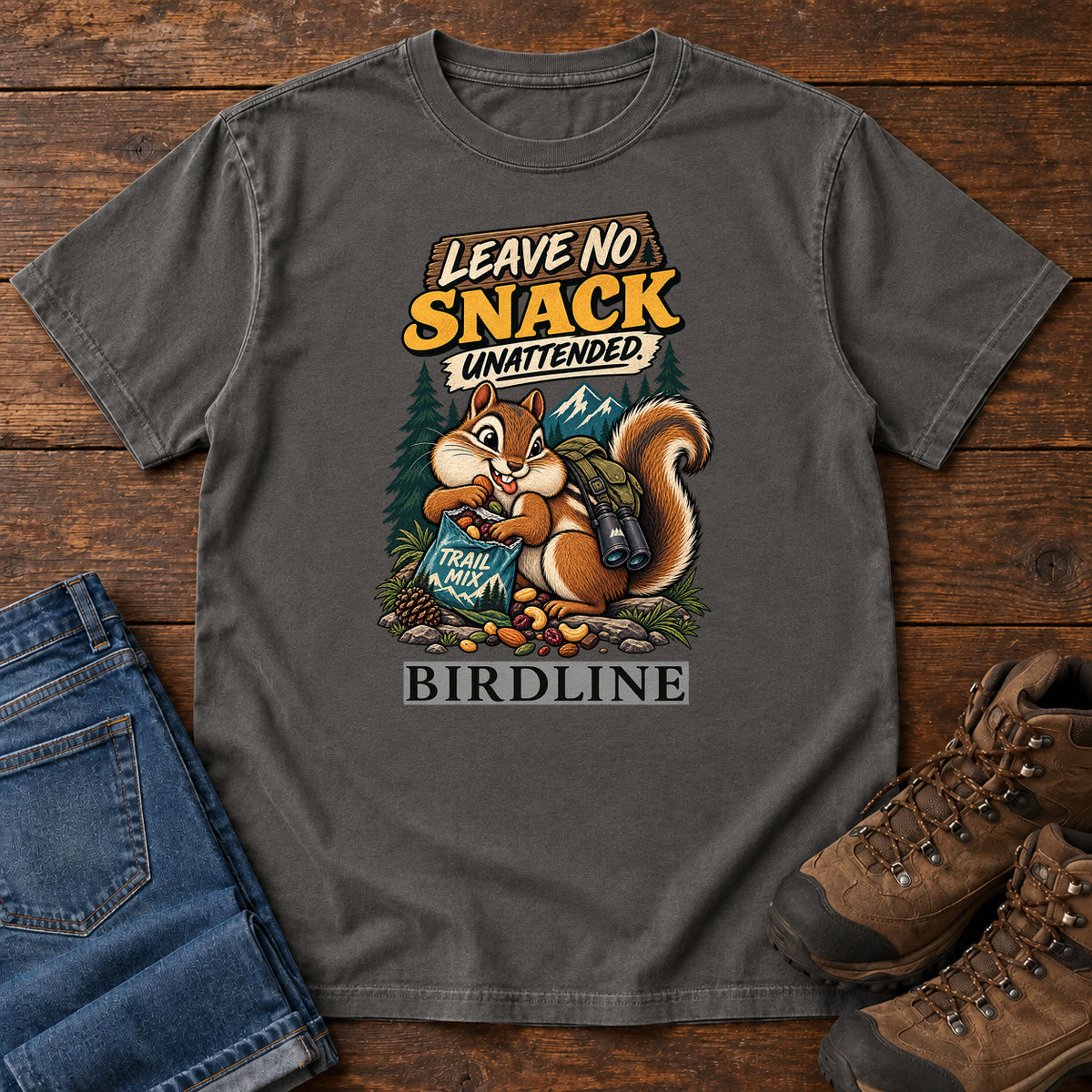 Leave No Snack Unattended Squirrel T-Shirt in Pepper