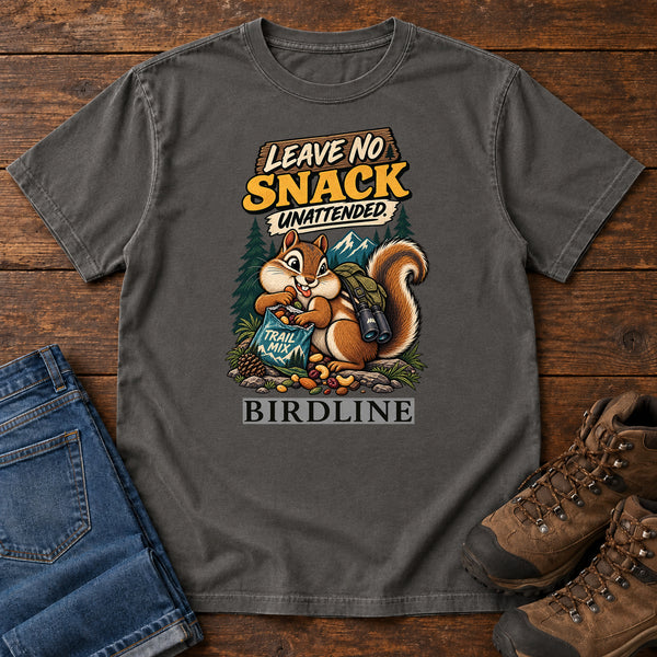 Leave No Snack Unattended Squirrel T-Shirt in Pepper, front view