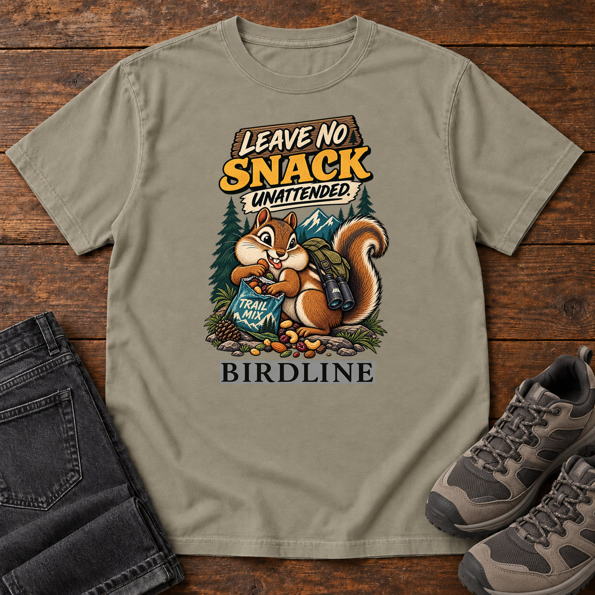 Leave No Snack Unattended Squirrel T-Shirt in Sandstone