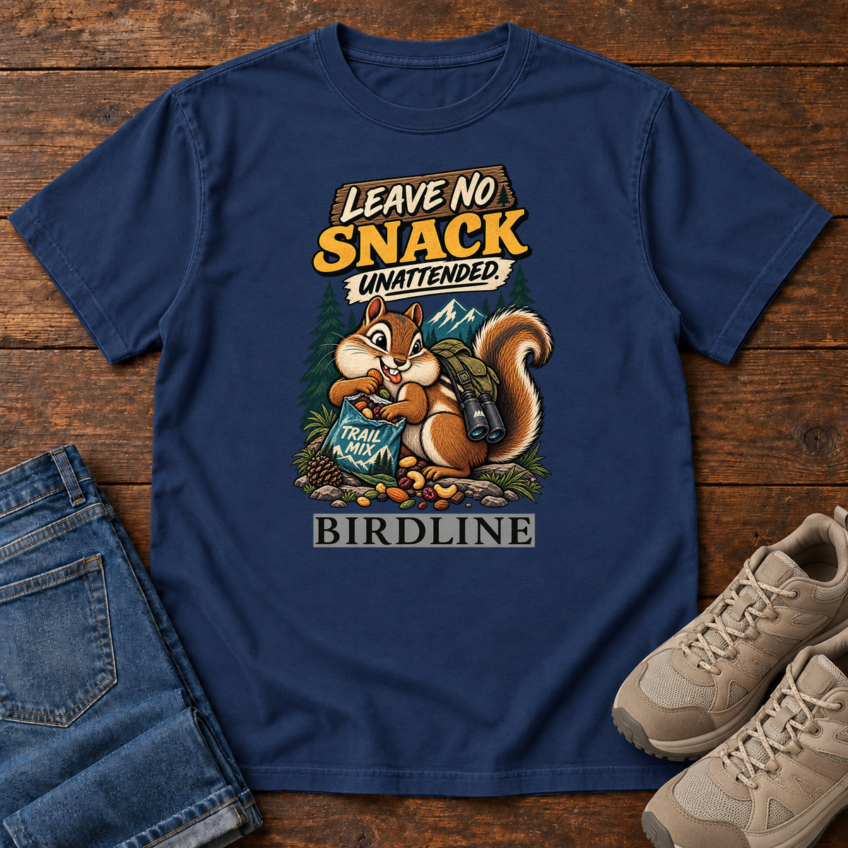 Leave No Snack Unattended Squirrel T-Shirt in True Navy