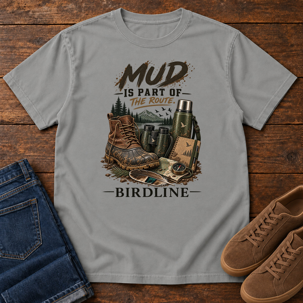 Mud Is Part of the Route Boots T-Shirt in Grey