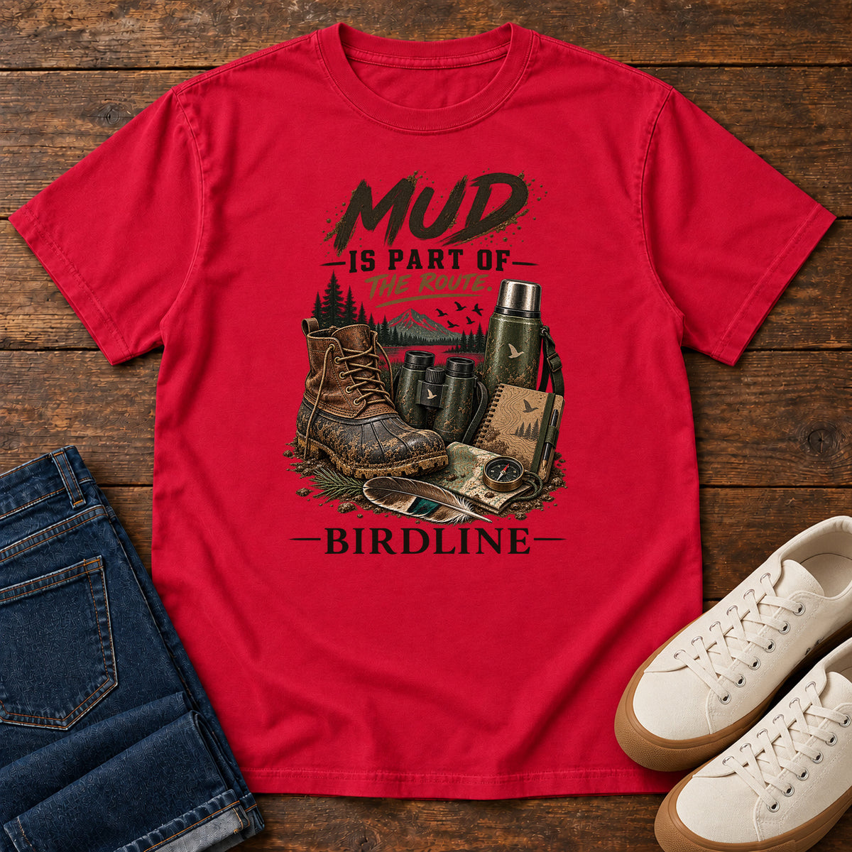 Mud Is Part of the Route Boots T-Shirt in Red