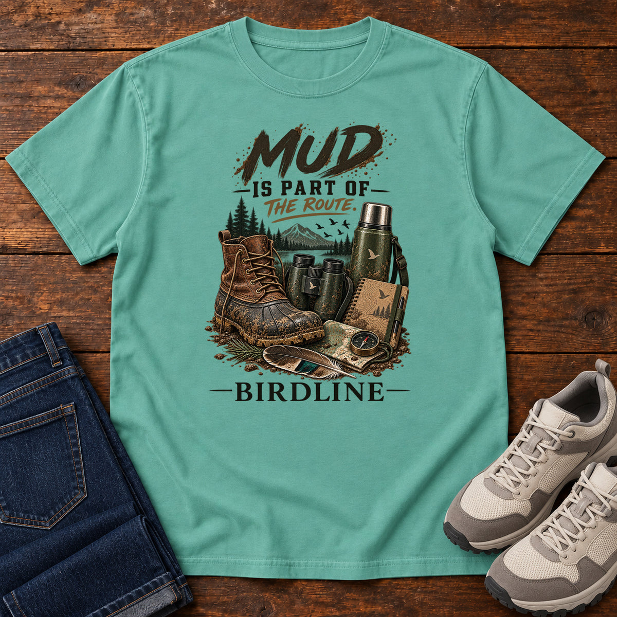 Mud Is Part of the Route Boots T-Shirt in Seafoam