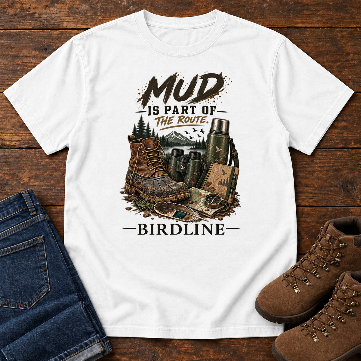 Mud Is Part of the Route Boots T-Shirt in White