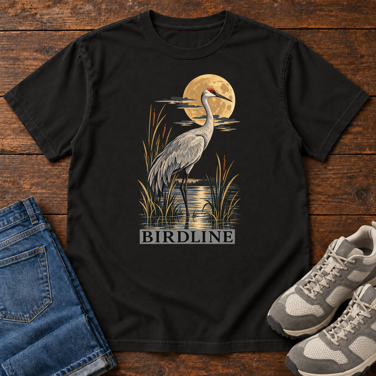 Heron Moonlight Marsh T-Shirt in Black