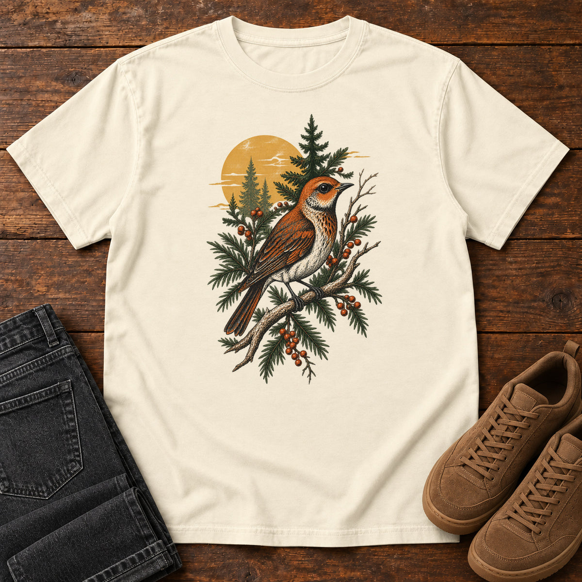 Terracotta Songbird T-Shirt in Ivory
