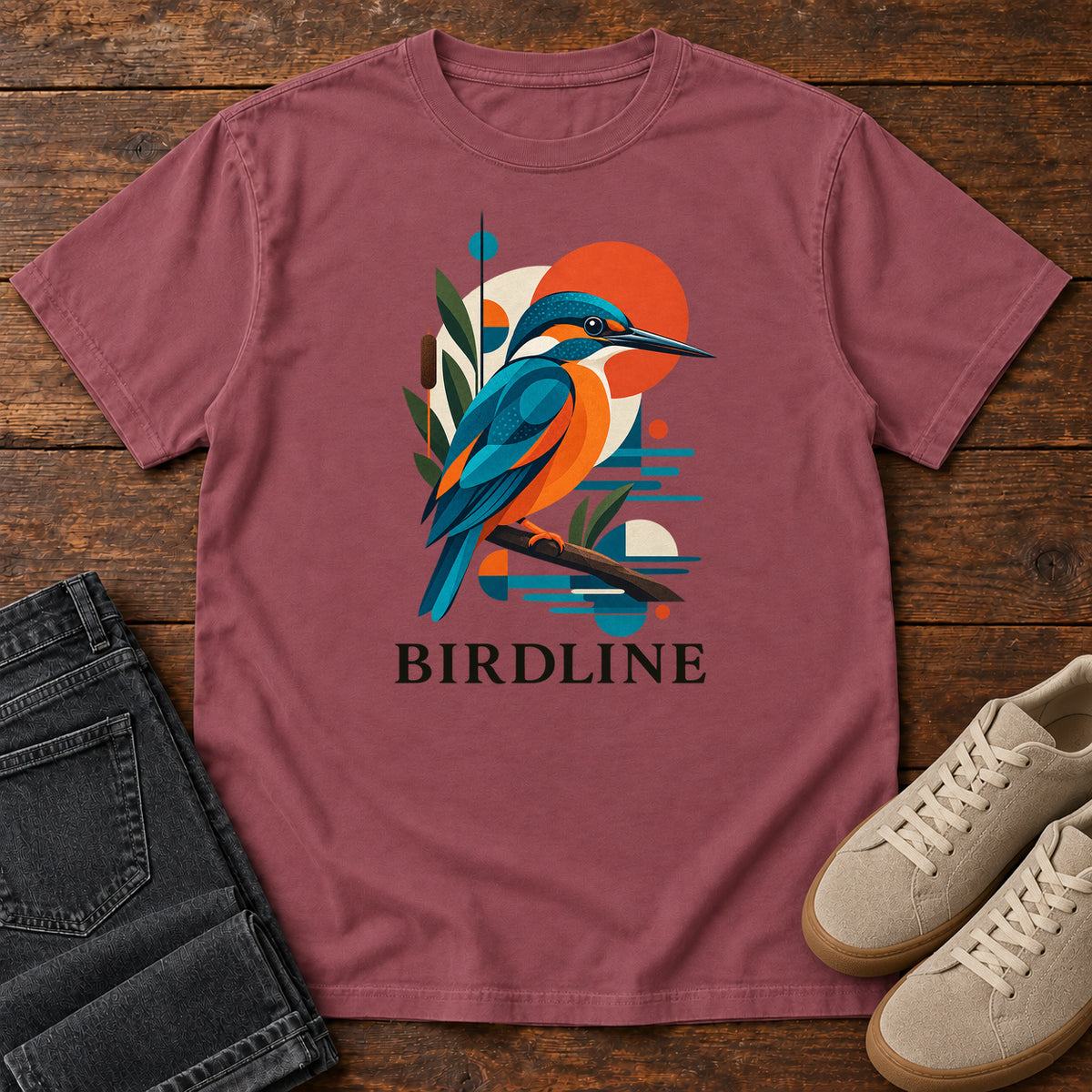 Geometric Kingfisher T-Shirt in Brick