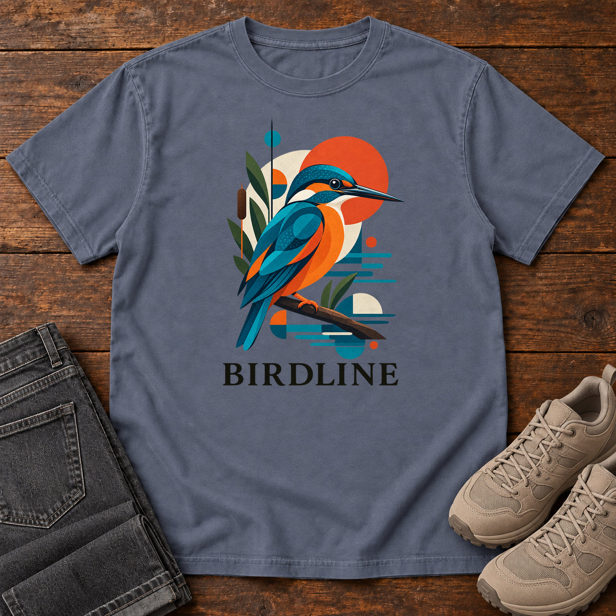 Geometric Kingfisher T-Shirt in Denim