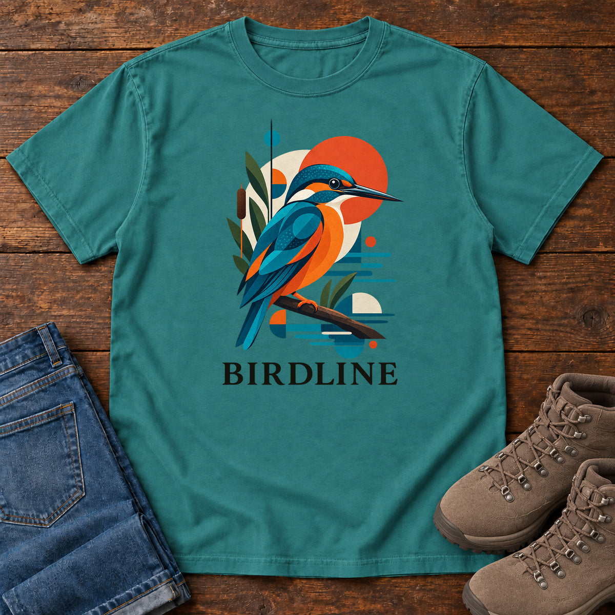 Geometric Kingfisher T-Shirt in Emerald