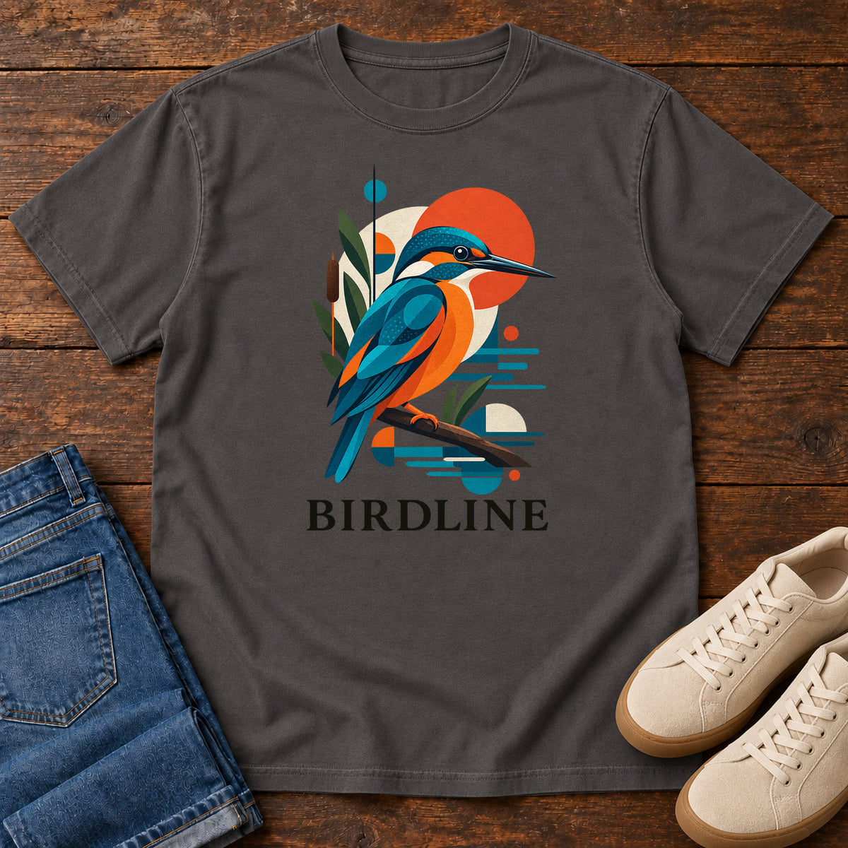 Geometric Kingfisher T-Shirt in Graphite