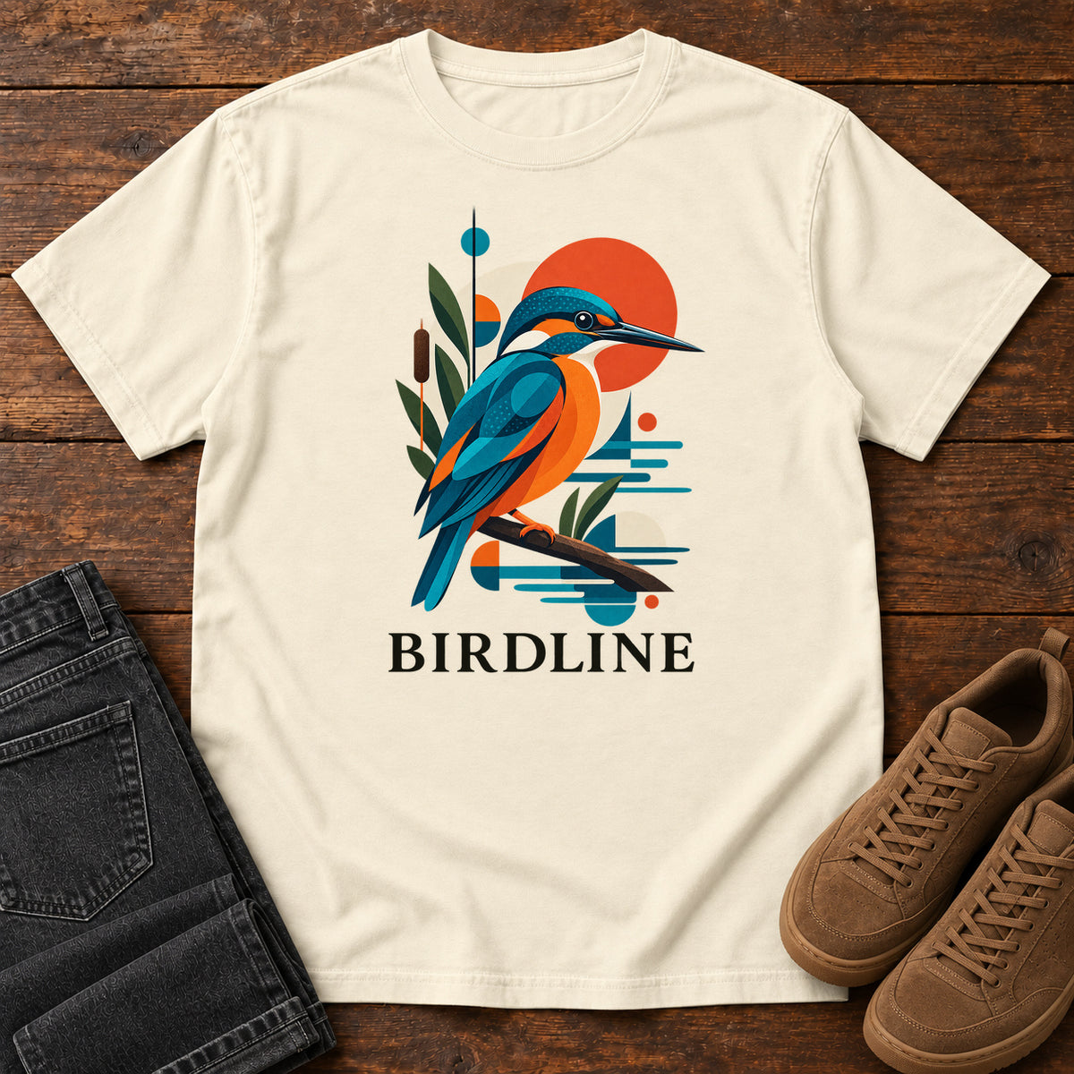 Geometric Kingfisher T-Shirt in Ivory