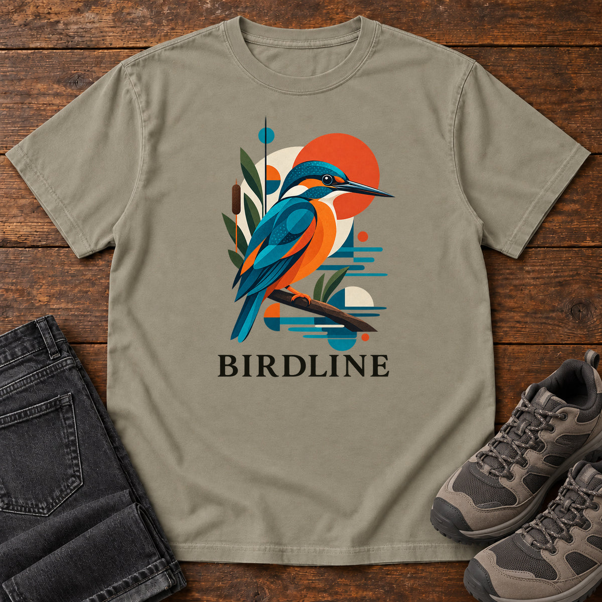 Geometric Kingfisher T-Shirt in Sandstone