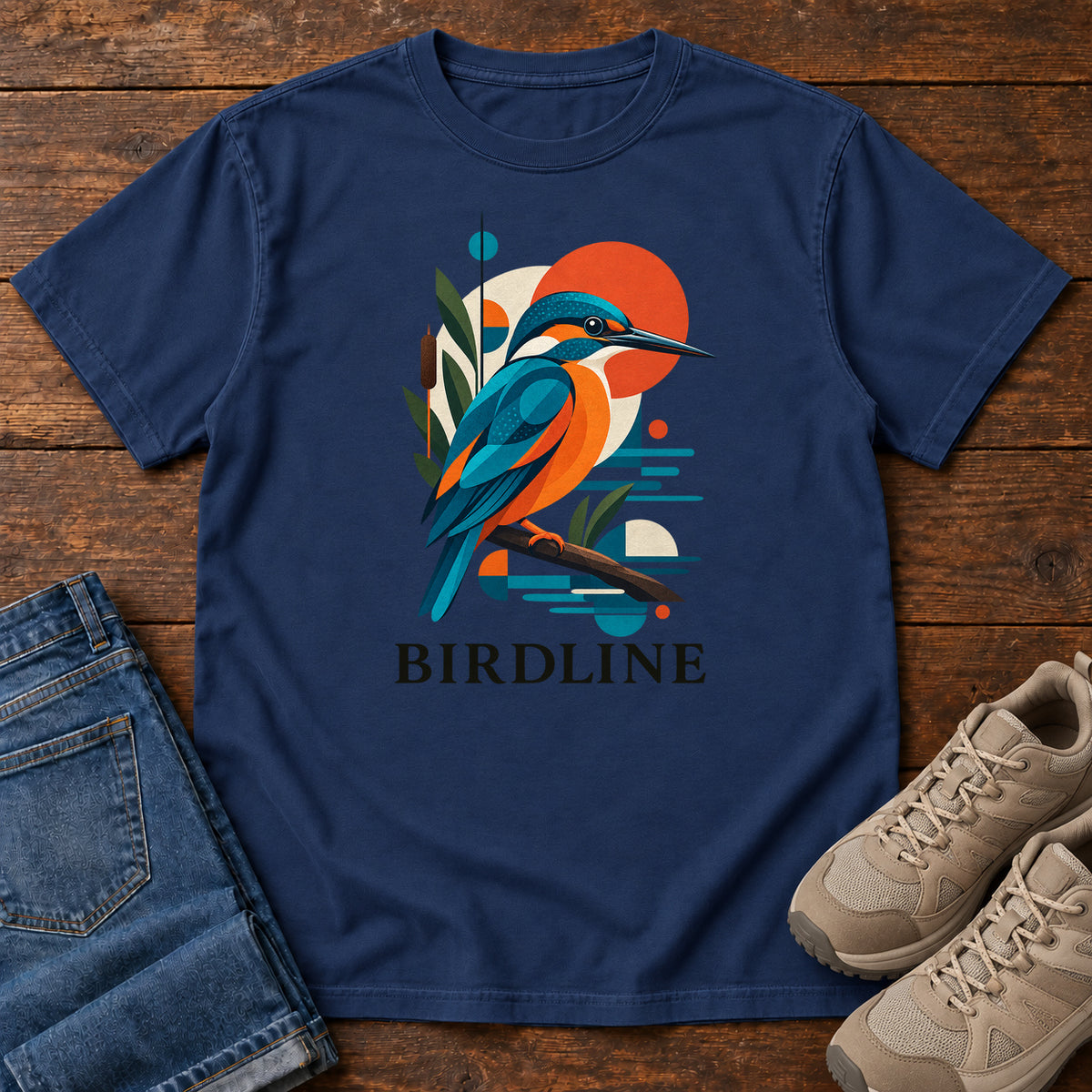Geometric Kingfisher T-Shirt in True Navy