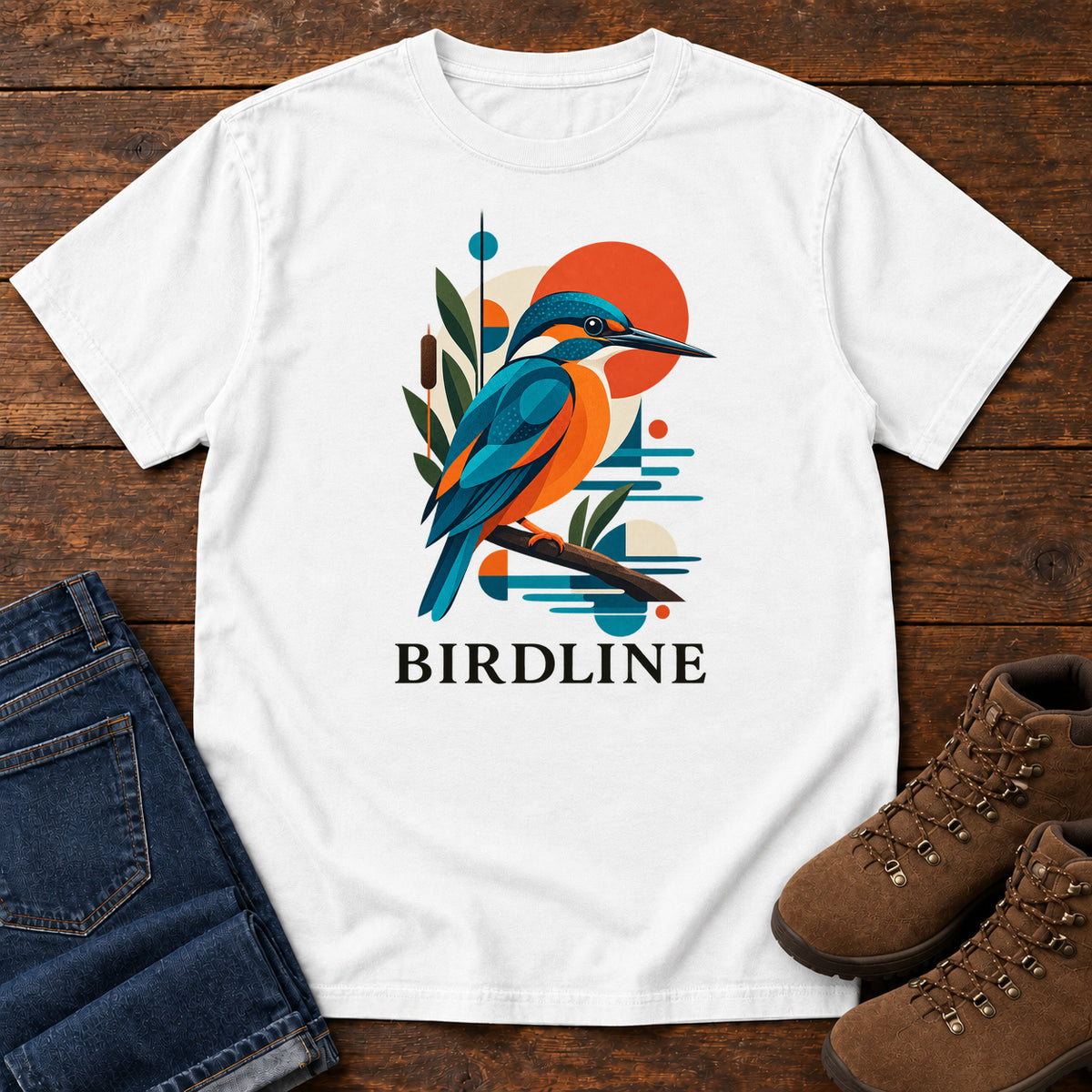 Geometric Kingfisher T-Shirt in White