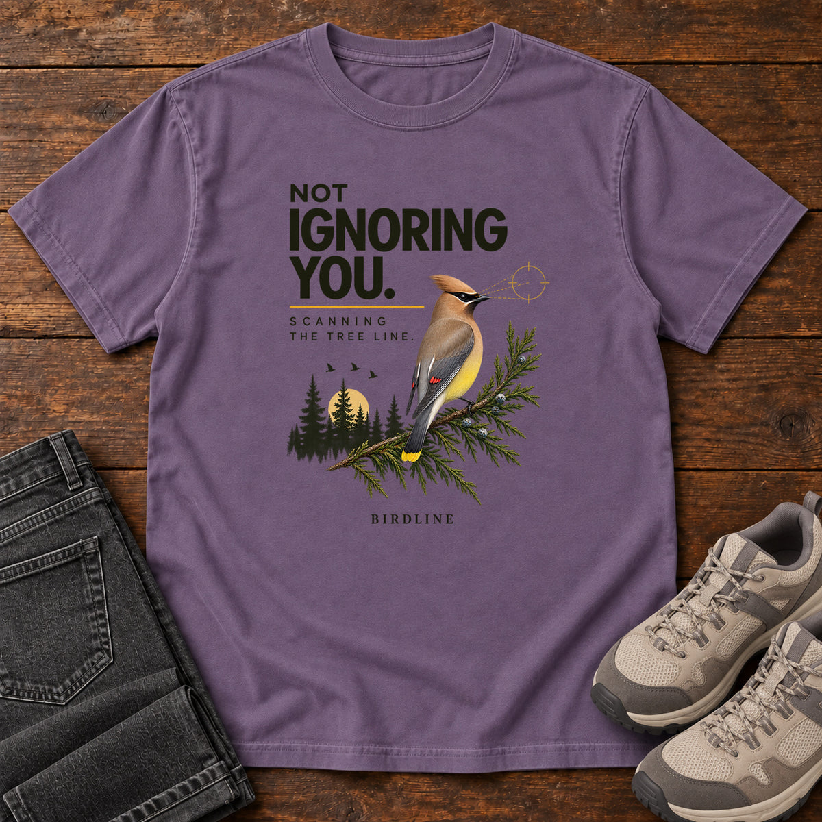 Not Ignoring You Scanning the Tree Line T-Shirt in Grape