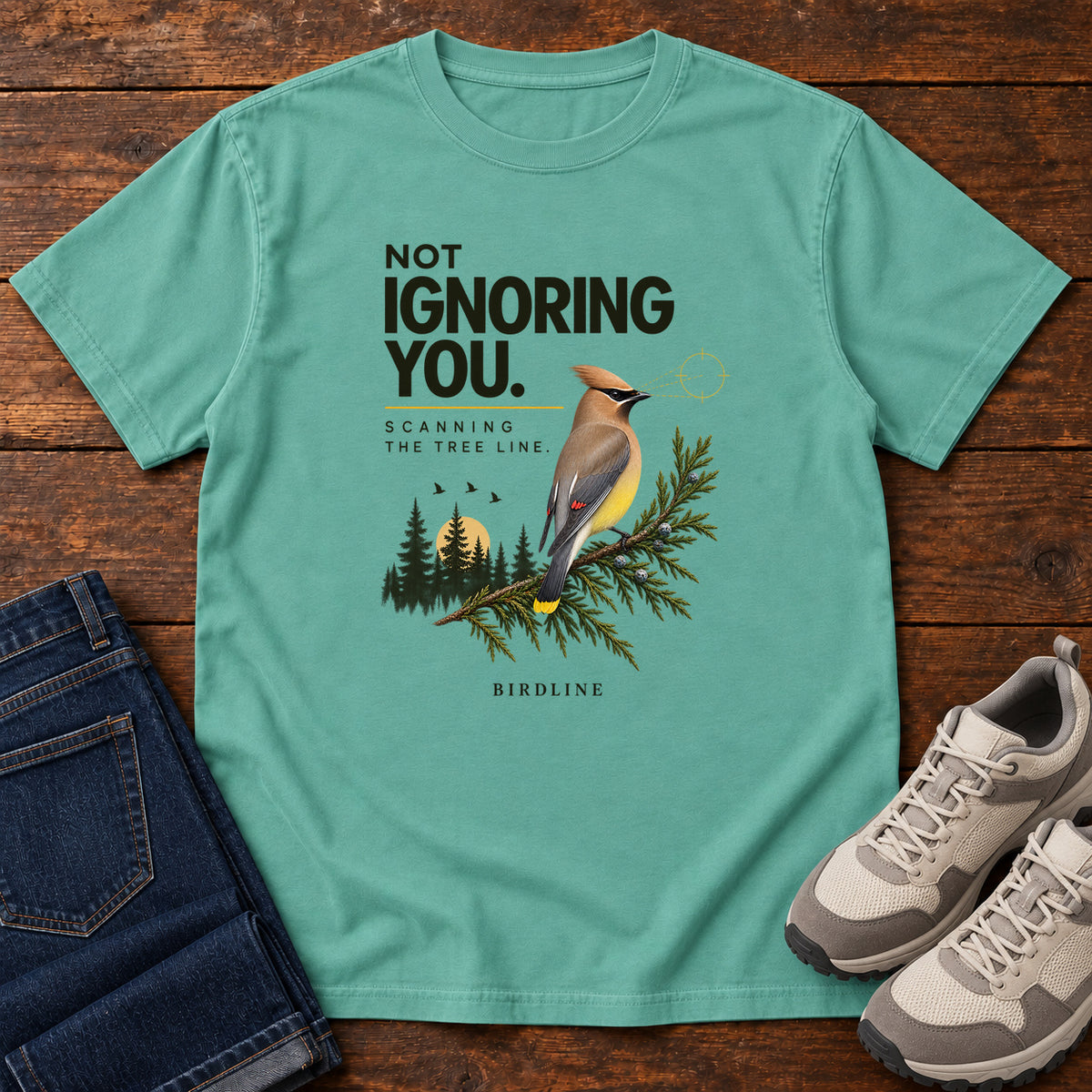 Not Ignoring You Scanning the Tree Line T-Shirt in Seafoam