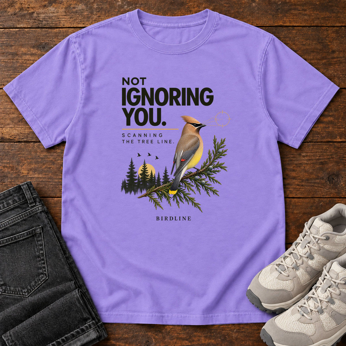 Not Ignoring You Scanning the Tree Line T-Shirt in Violet