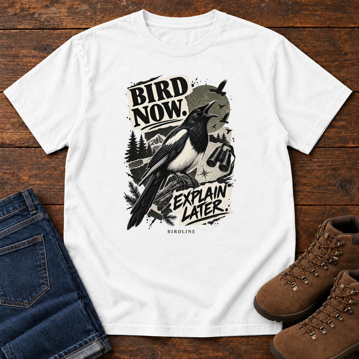 Bird Now Explain Later Magpie T-Shirt in White