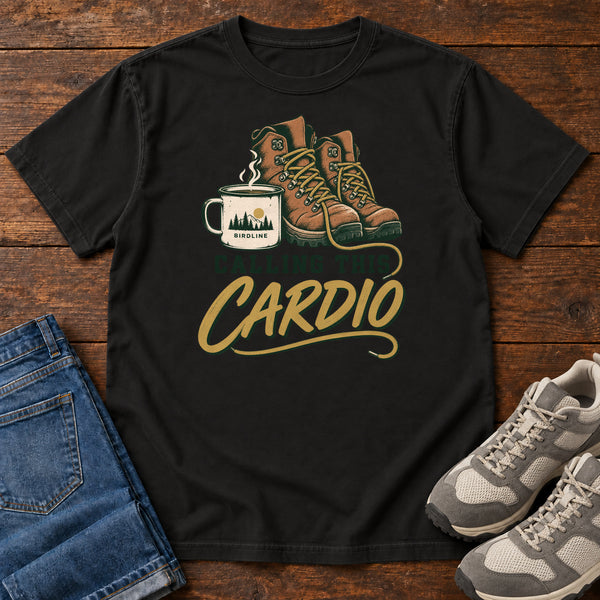 Calling This Cardio T-Shirt in Black, front view