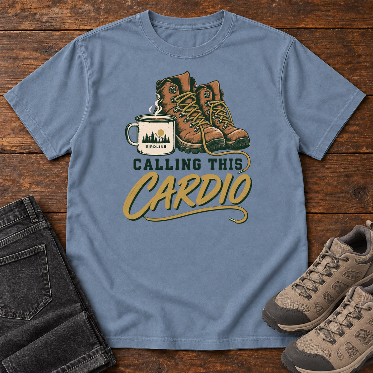 Calling This Cardio T-Shirt in Blue Jean