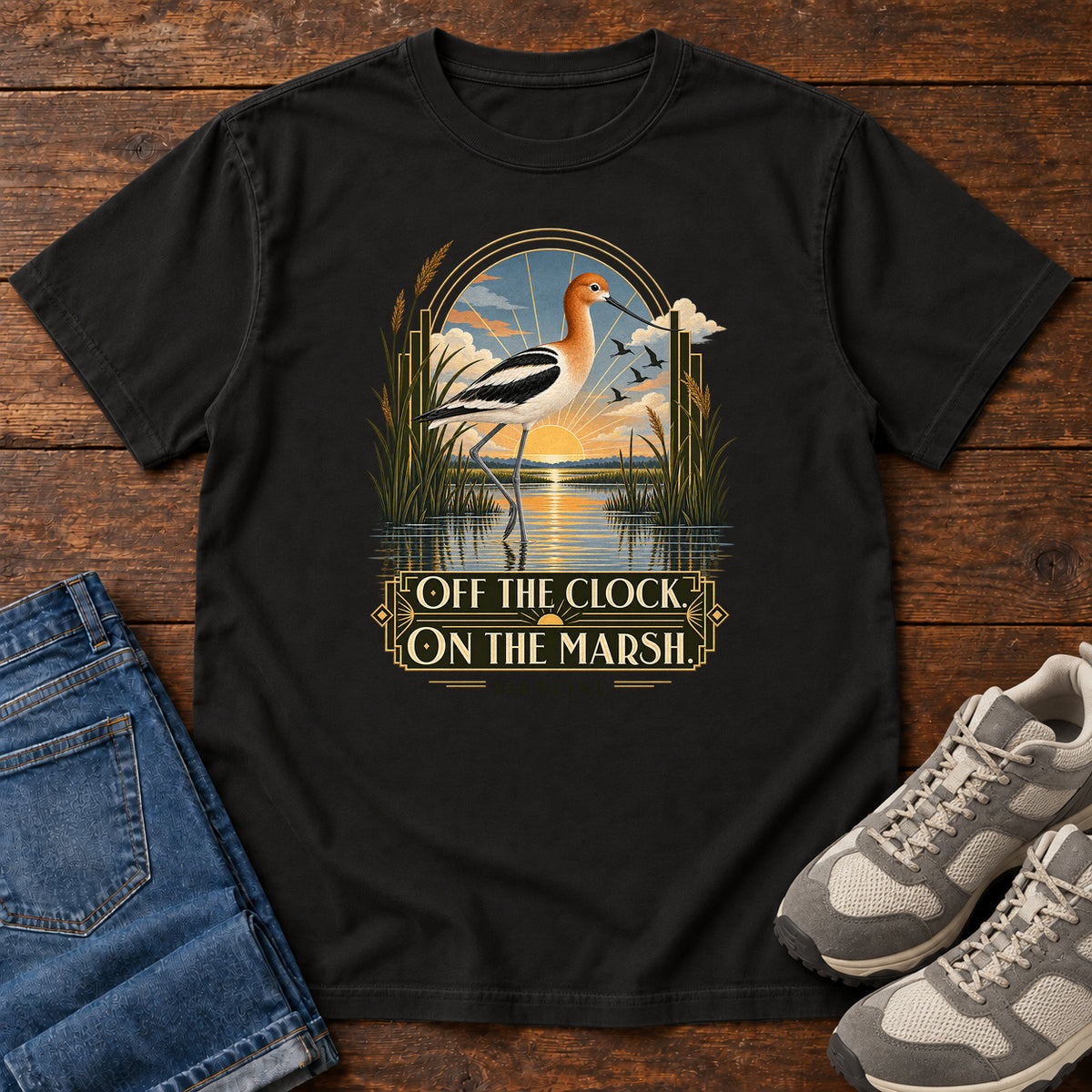 Off the Clock on the Marsh Avocet T-Shirt in Black