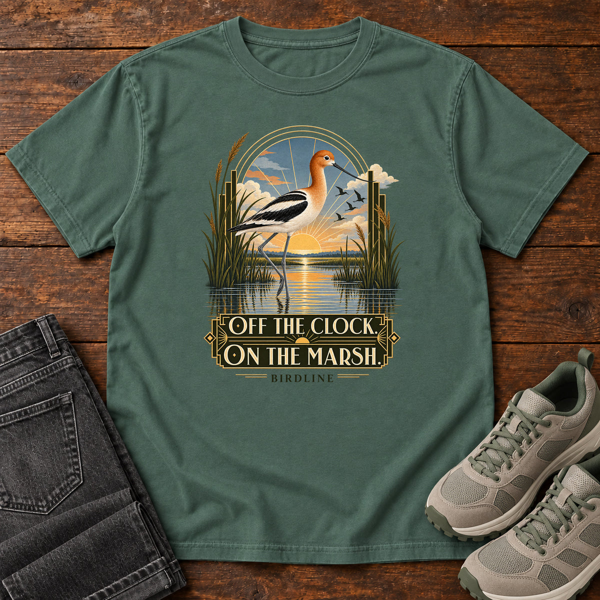 Off the Clock on the Marsh Avocet T-Shirt in Blue Spruce