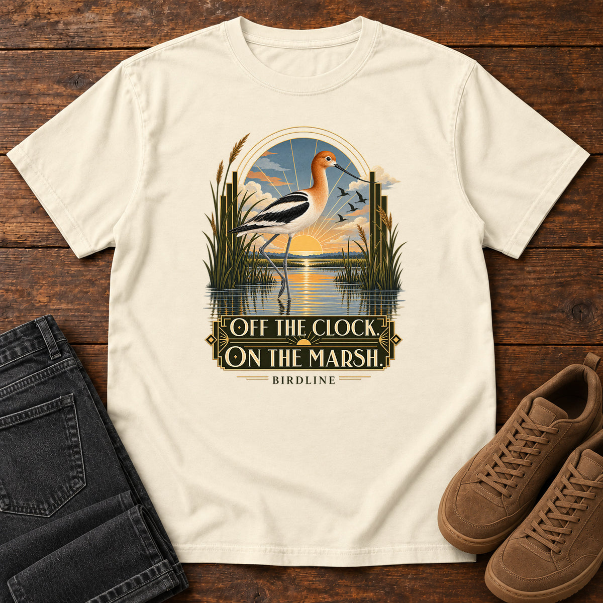 Off the Clock on the Marsh Avocet T-Shirt in Ivory