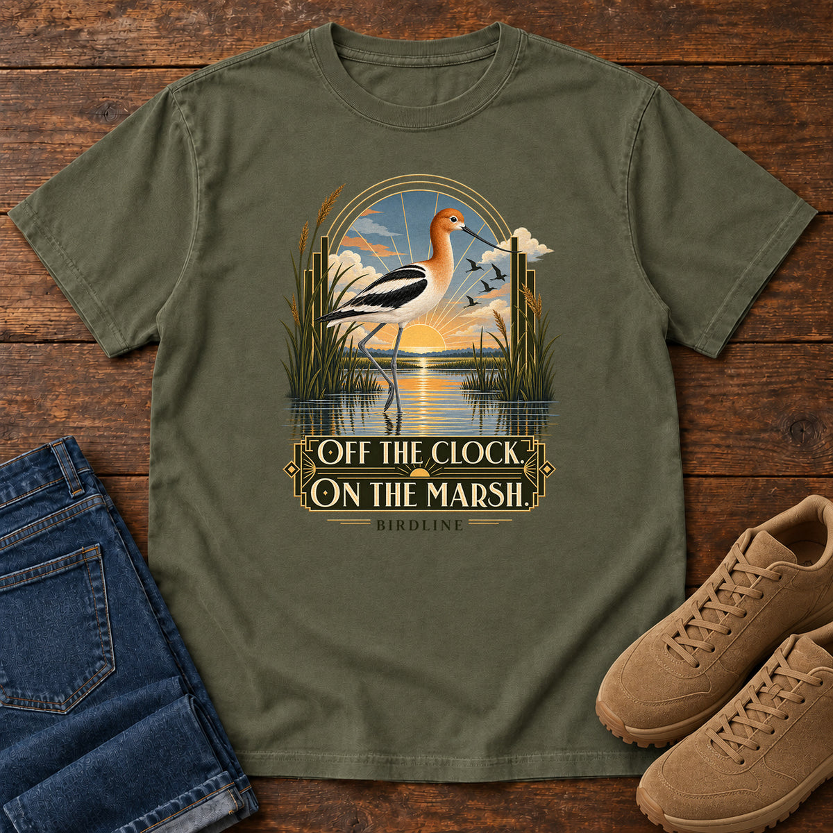 Off the Clock on the Marsh Avocet T-Shirt in Sage