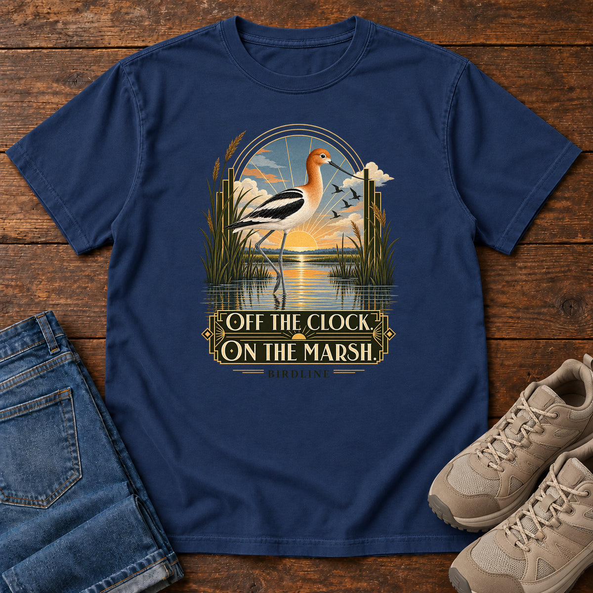 Off the Clock on the Marsh Avocet T-Shirt in True Navy