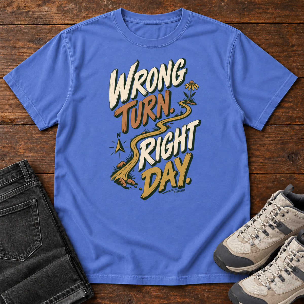 Wrong Turn Right Day T-Shirt in Mystic Blue, right side