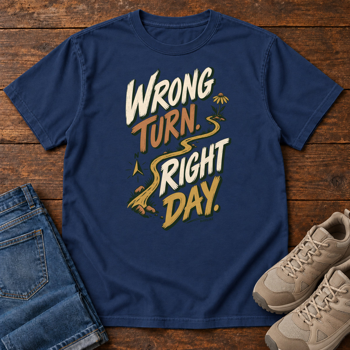 Wrong Turn Right Day T-Shirt in True Navy, right side