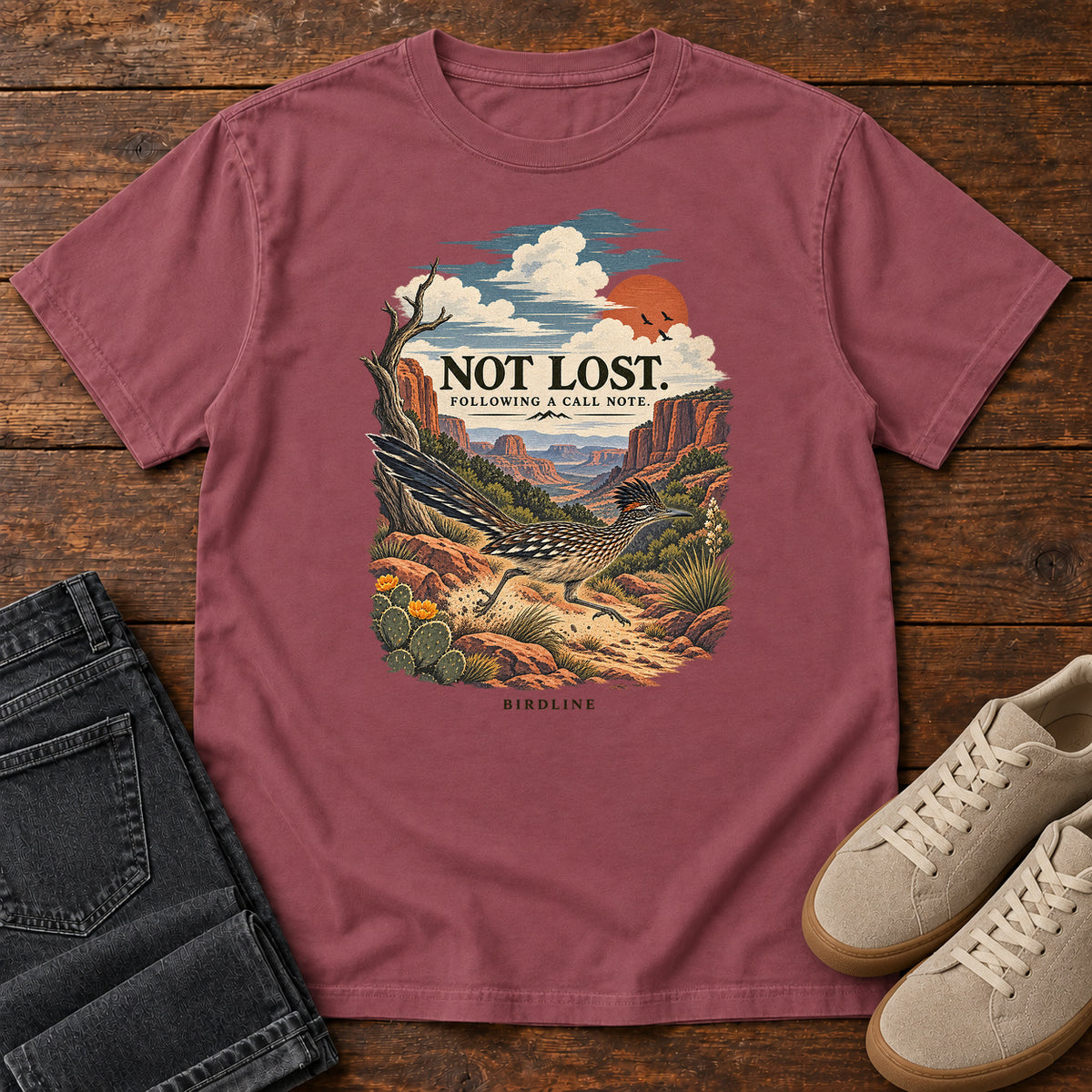 Not Lost Following a Call Note Roadrunner T-Shirt in Brick