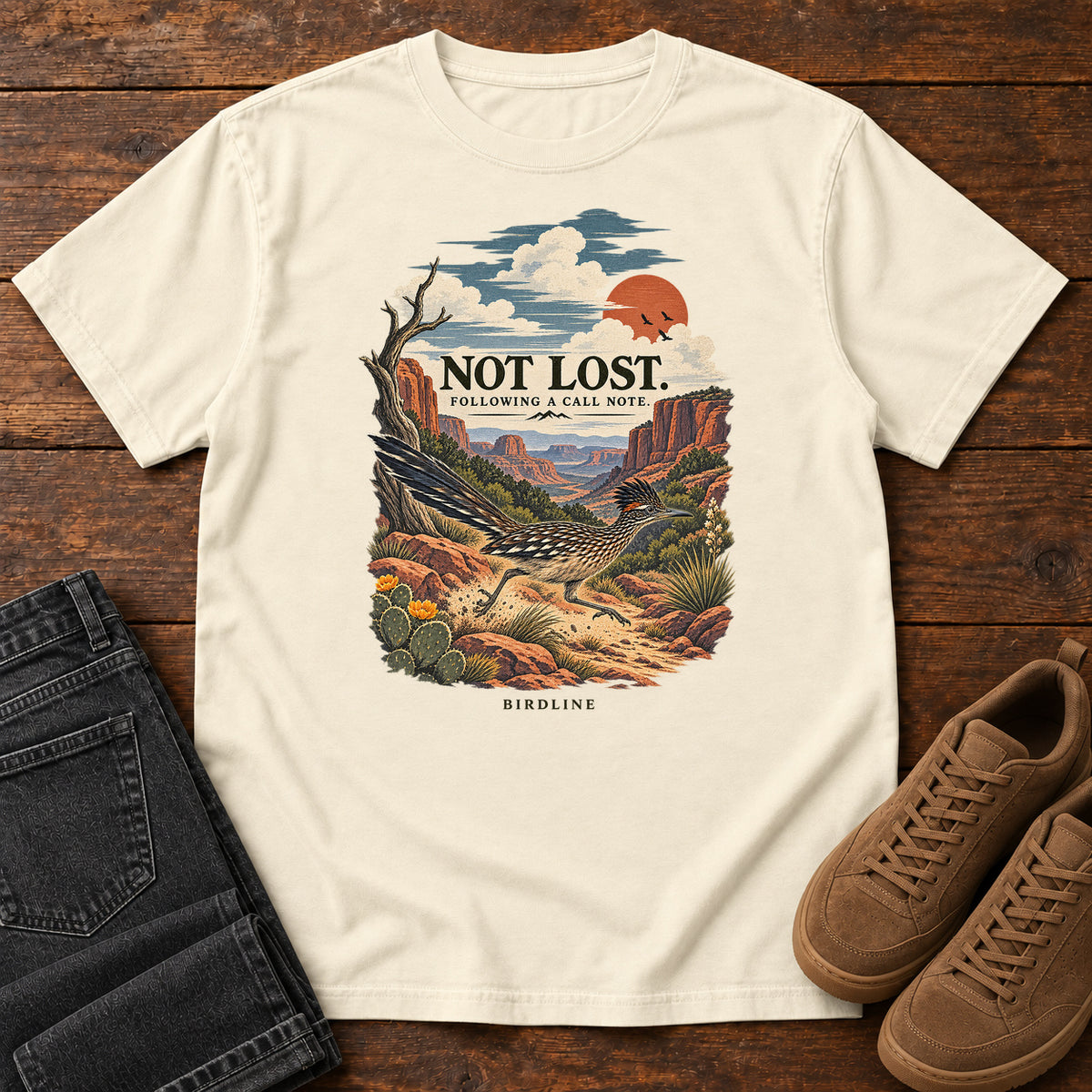 Not Lost Following a Call Note Roadrunner T-Shirt in Ivory