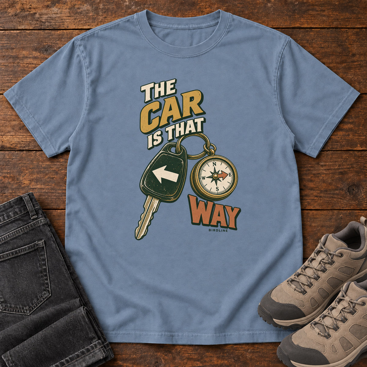The Car Is That Way T-Shirt in Blue Jean