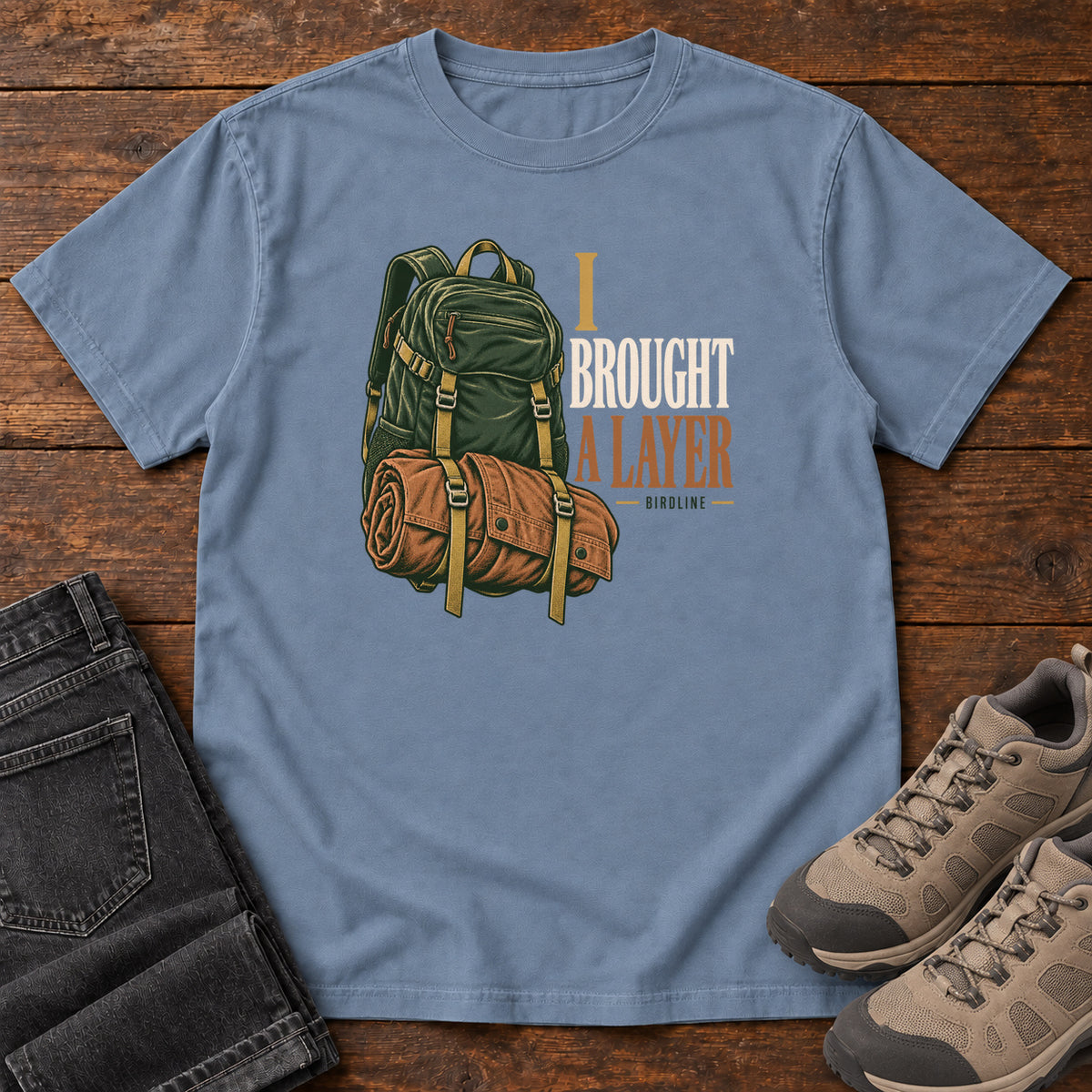 I Brought a Layer T-Shirt in Blue Jean