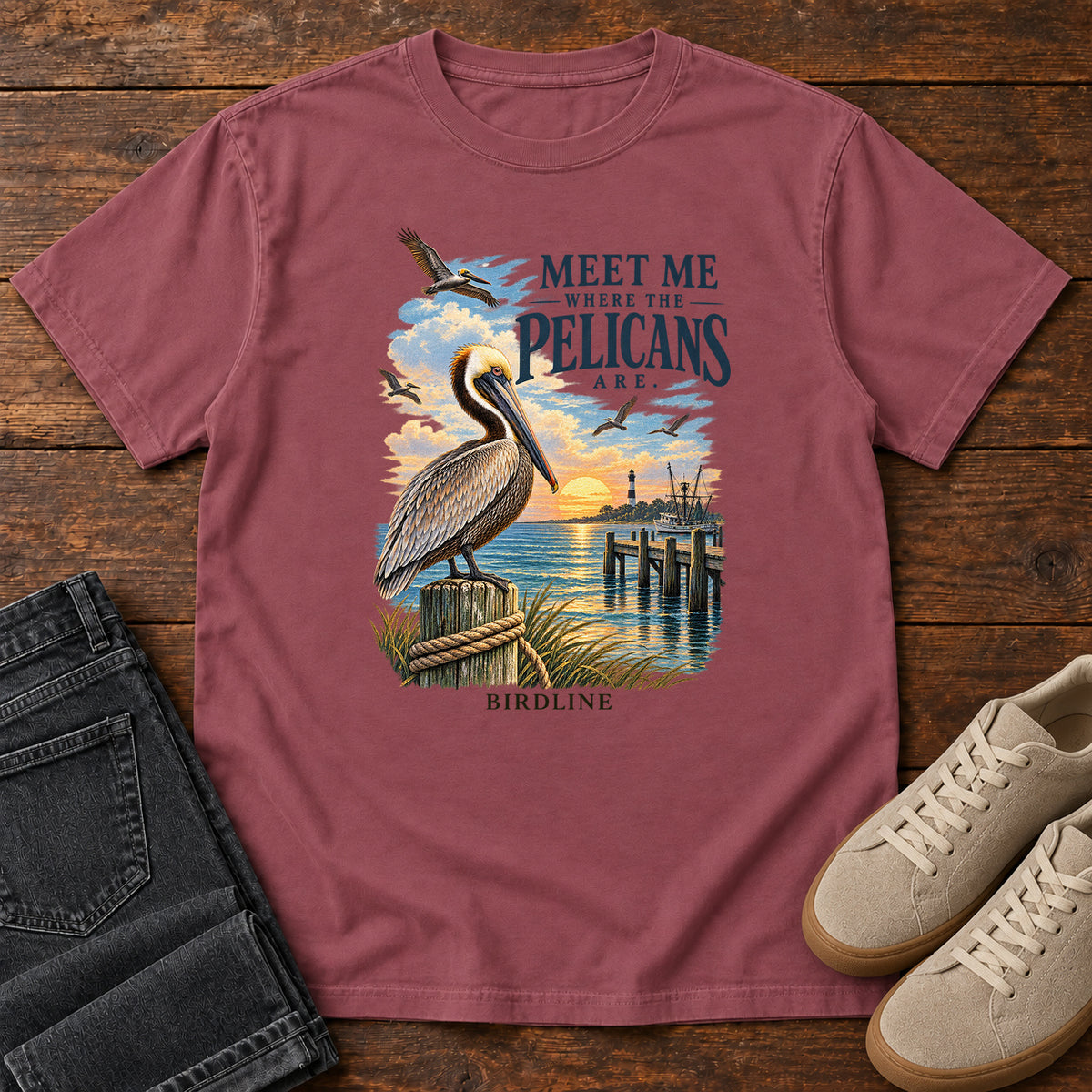 Meet Me Where the Pelicans Are T-Shirt in Brick