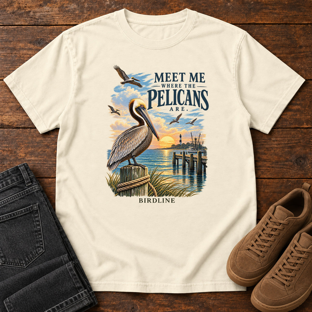 Meet Me Where the Pelicans Are T-Shirt in Ivory
