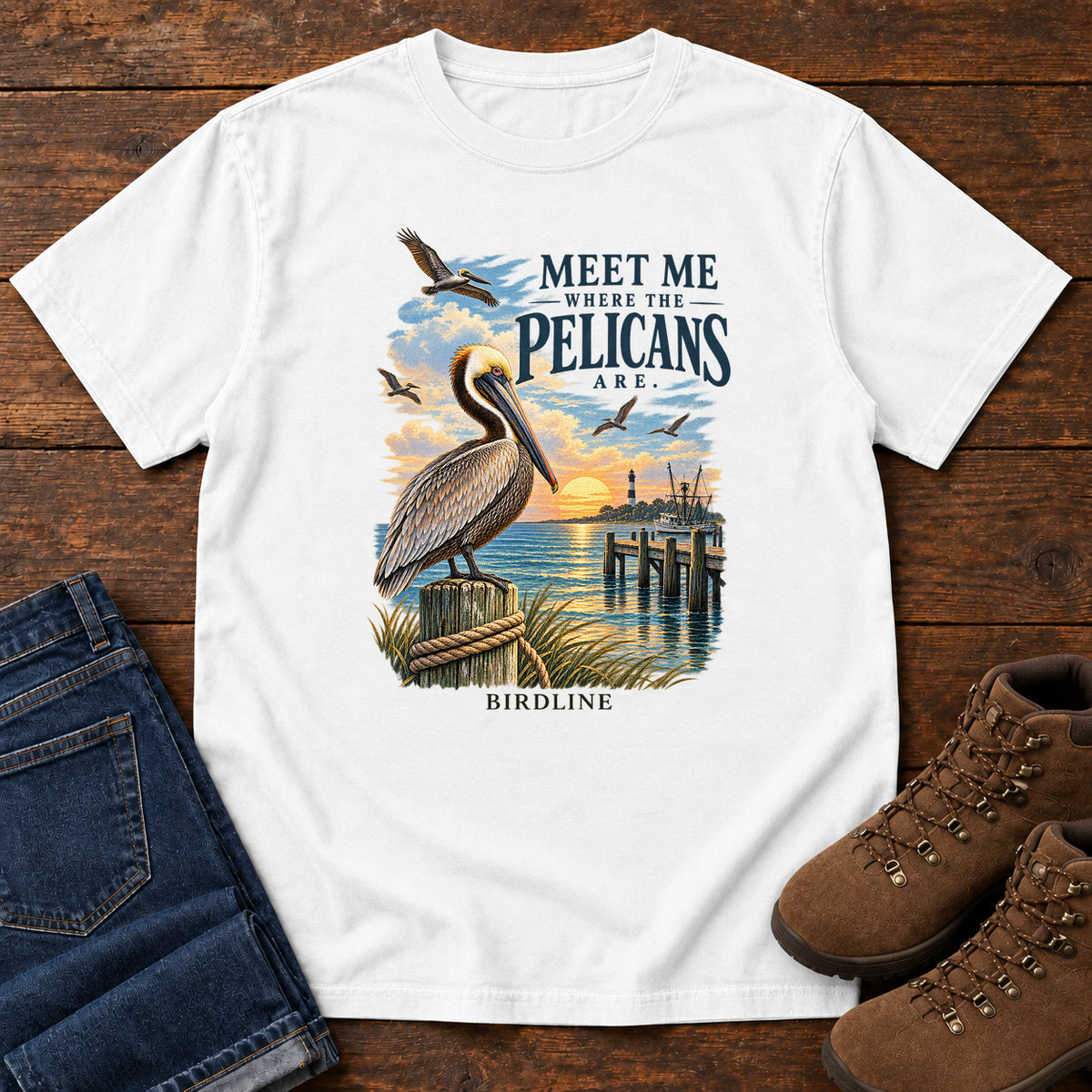 Meet Me Where the Pelicans Are T-Shirt in White