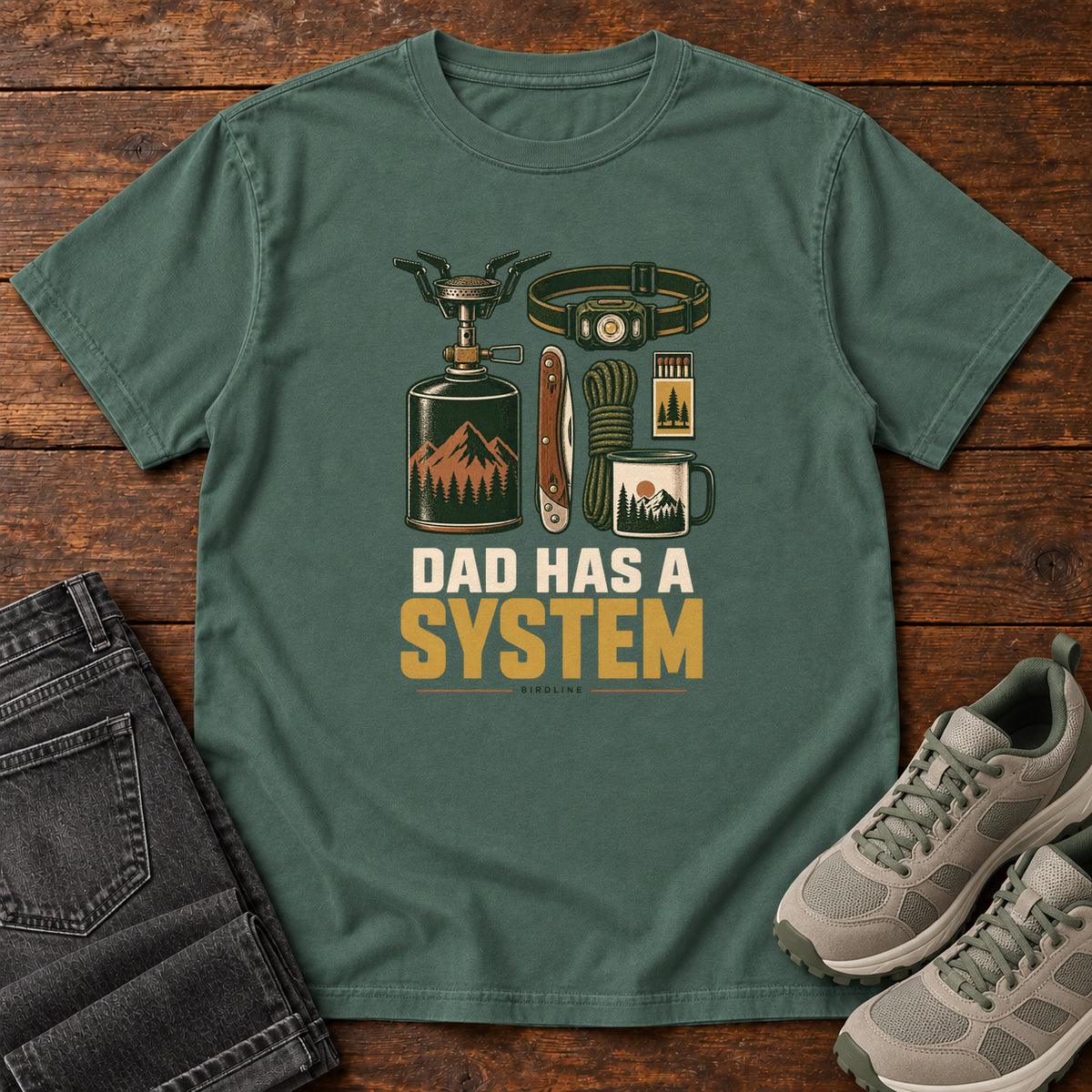 Dad Has a System T-Shirt in Blue Spruce