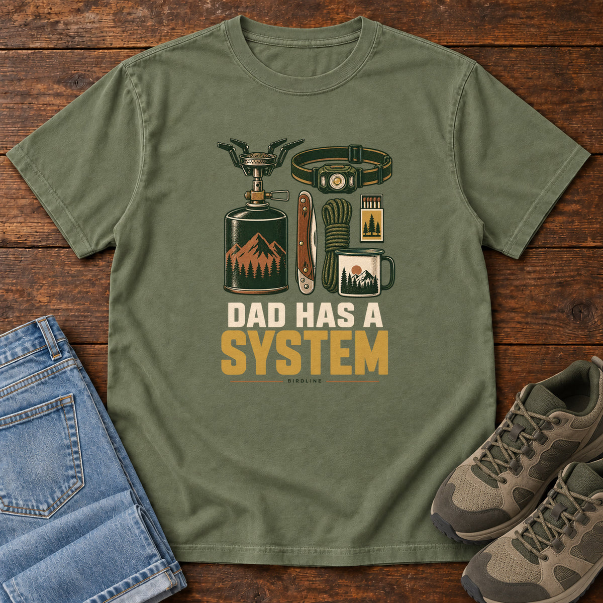 Dad Has a System T-Shirt in Moss