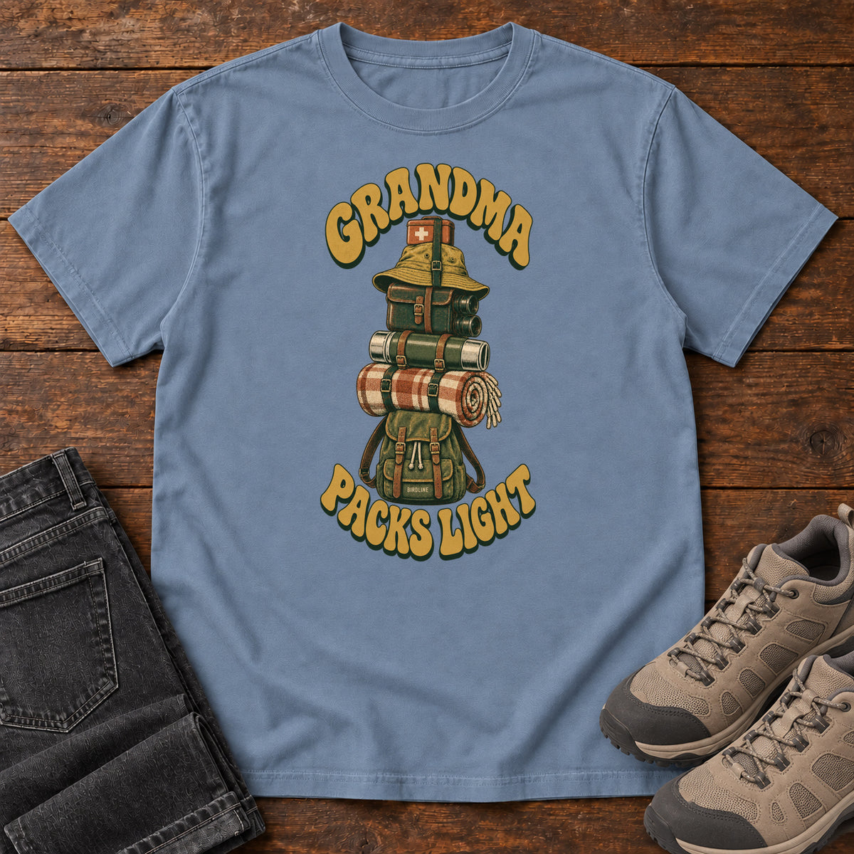 Grandma Packs Light T-Shirt in Blue Jean