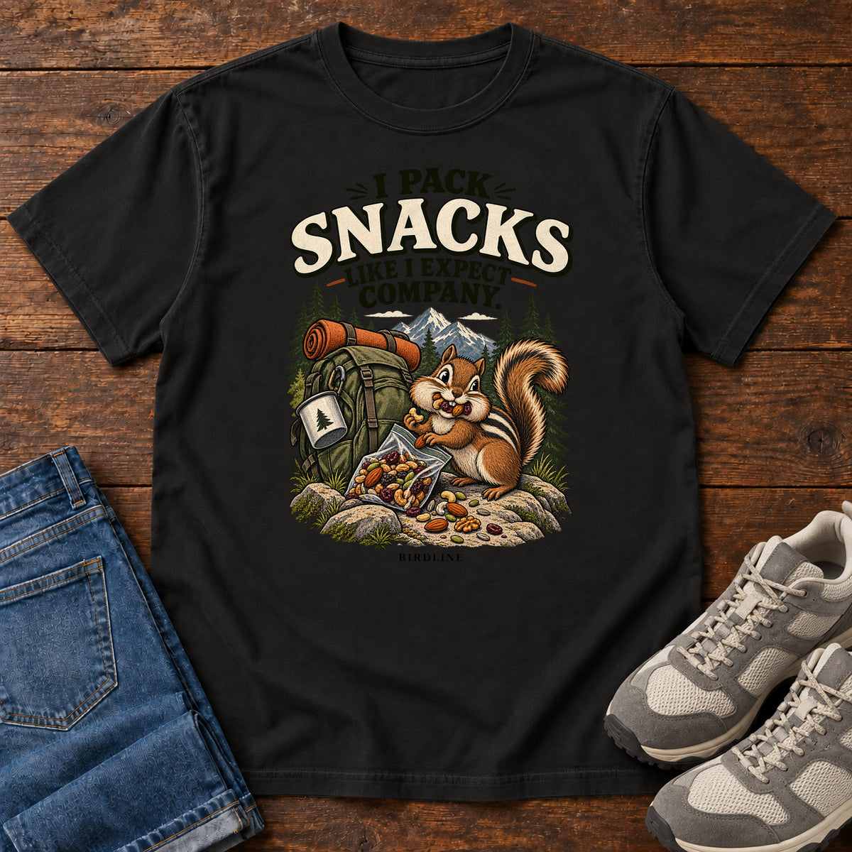I Pack Snacks Like I Expect Company Squirrel T-Shirt in Black
